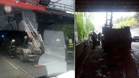 Řidič kamionu nesklopil sklápěčku a narazil v Praze do viaduktu