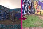 Zeď na Kampě po graffiti festivalu Off the Wall v roce 2022.