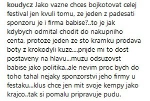 Kuchařka Kamu se připojila ke Klusovi a dalším anti Babišům.