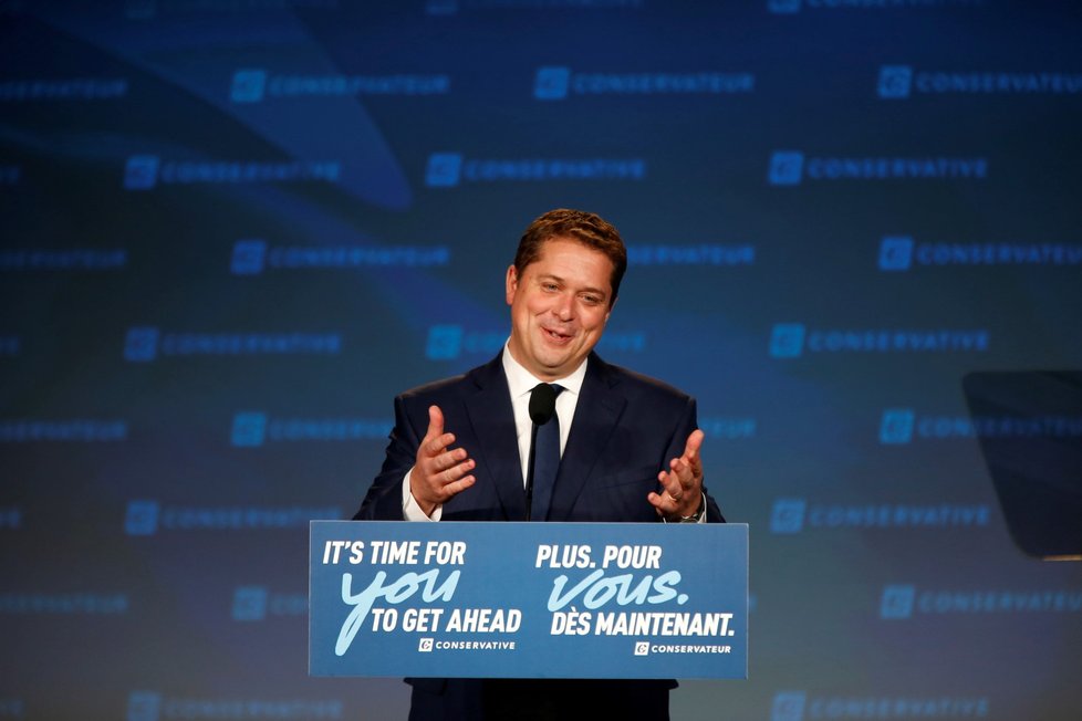 Kandidát konzervativní strany Andrew Scheer během kanadských voleb (22.10.2019)