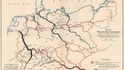 Mapa existujících a plánovaných vodních cest Německého císařství a Rakousko-Uherska v roce 1903