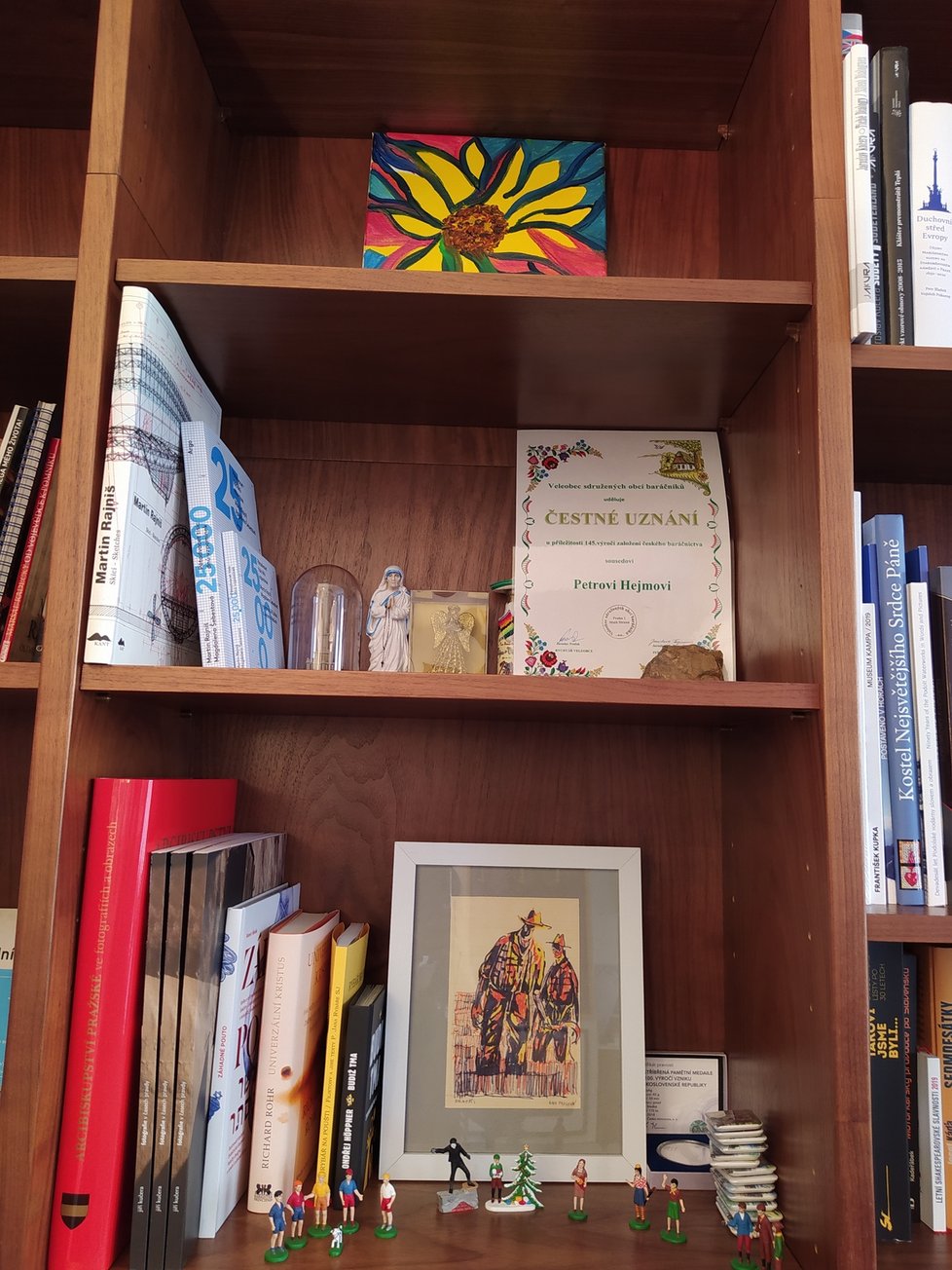 Knihovna v kanceláři Petra Hejmy je vyplněna řadou knih, které tematicky souvisí s Prahou 1 či s okruhem zájmů starosty.