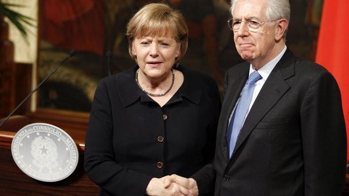 Kancléřka Merkelová a italský premiér Monti