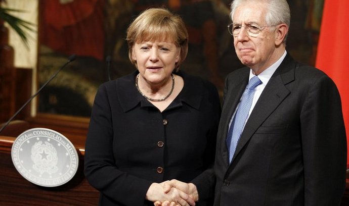 Kancléřka Merkelová a italský premiér Monti