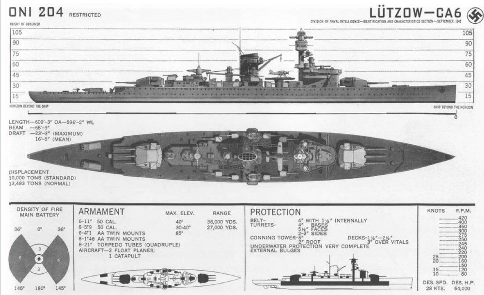 Spojenecký náčrt lodi Lützow