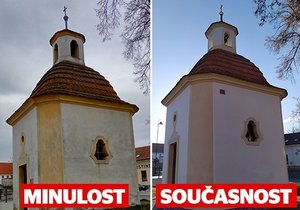 Božkovská barokní kaple před a po rekonstrukci.