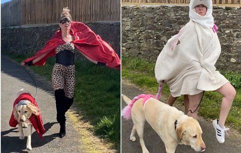 I tohle s vámi udělá karanténa! Žena sebe i svého psa obléká na procházky do bizarních kostýmů