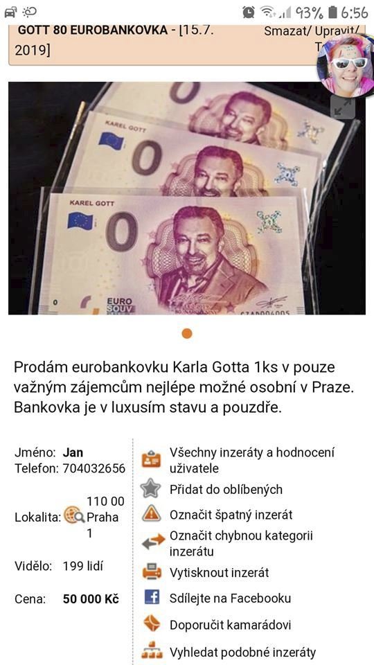 V posledních hodinách se na internetu objevil inzerát, který bankovku nabízí za 50 tisíc korun.