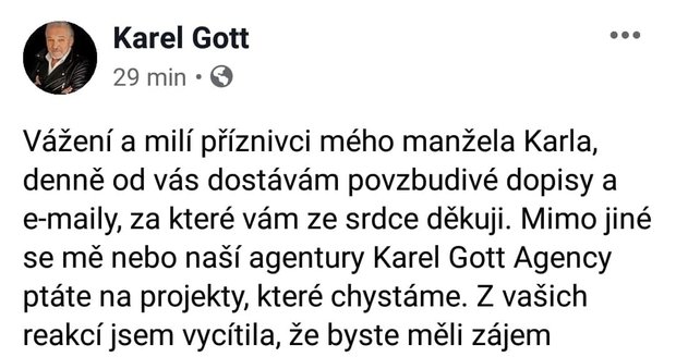 Ivana Gottová obnovila karlův facebook.