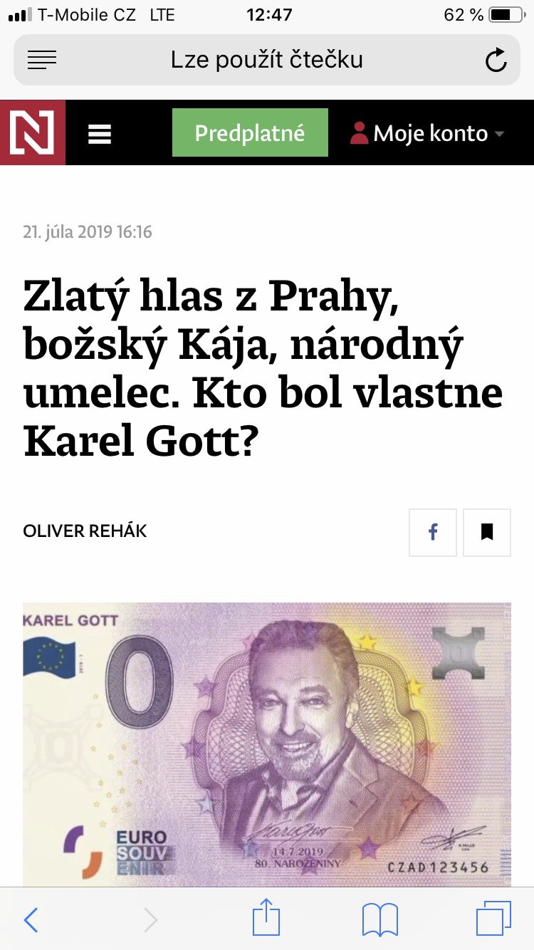 Upravený titulek článku Denníku N o smrti Karla Gotta. Datum vydání je však stále chybné.