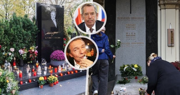 Dušičky na hrobech slavných: Havel v záplavě květin i zanedbaný Kaplický Hroby slavných na Dušičky