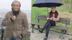 Švihák Karel Gott venku v dešti: V mokasínech a brýlích „lapá“ nápady na lavičce!