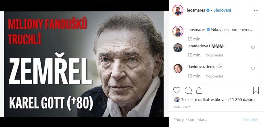 Celebrity vyjadřují smutek nad smrtí Karla Gotta: Leoš mareš