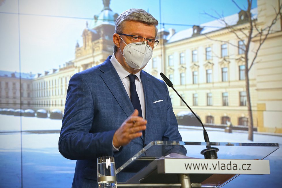 Karel Havlíček  při tiskovce na Úřadu vlády (28.1.2021)