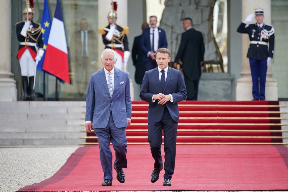 Britský král Karel III. ve Francii s francouzským prezidentem Emmanuelem Macronem (20.9.2023)