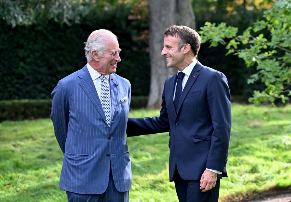 Britský král Karel III. ve Francii s francouzským prezidentem Emmanuelem Macronem (20.9.2023)