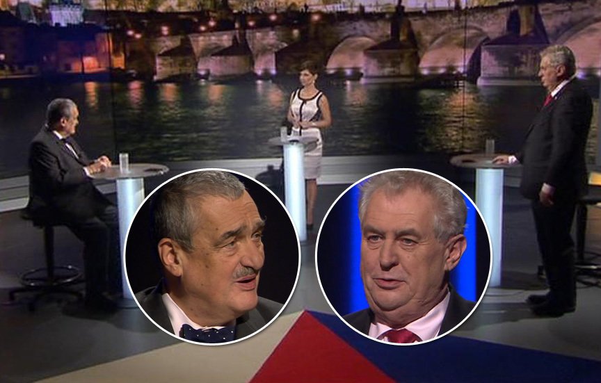 Sedící kníže Karel vs. stojící Zeman: Prezidentský duel na TV Nova v roce 2013