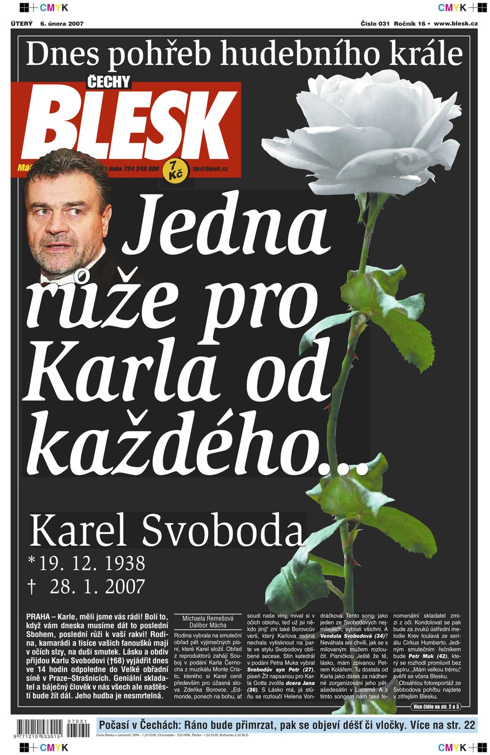 6. 2. 2007 - Ve velké obřadní síni v Praze- Strašnicích proběhlo smuteční rozloučení s Karlem Svobodou.