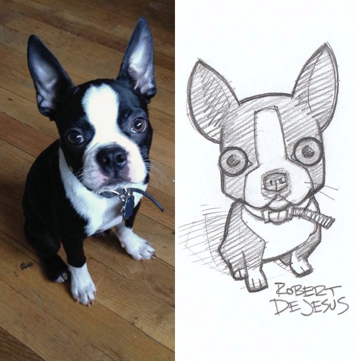 Umělec Robert DeJesus dělá karikatury z fotek lidí a zvířat