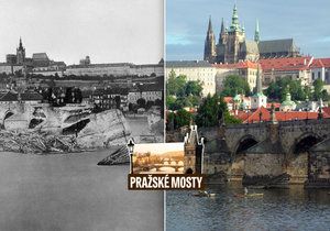Rozvodněná Vltava roku 1890 způsobila Karlovu mostu rozsáhlé škody.