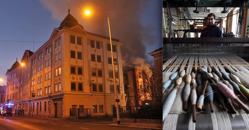 V Krnově na Bruntálsku hoří budova bývalé textilky Karnola.