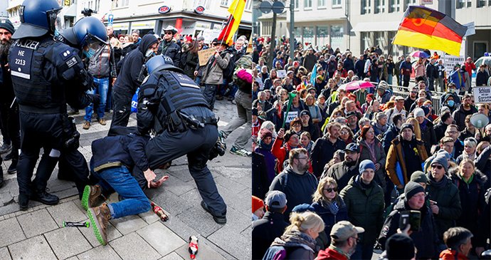 V německém městě demonstruje 10 tisíc lidí proti opatřením. Policie zasahuje obušky i slzným plynem