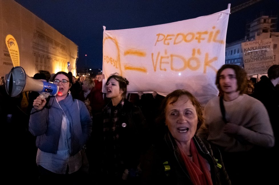 Protesty proti prezidentce Katalin Novákové v Maďarsku (10.2.2024)