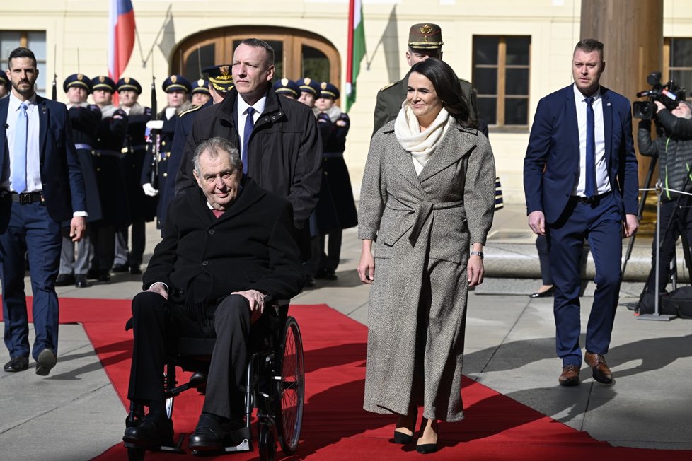 Maďarská prezidentka Katalin Nováková v Praze s Milošem Zemanem(7.6.2022)