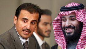 Budou o saúdském návrhu na vytvoření průplavu na hranicích s Katarem jednat hlavní představitelé těchto států, katarský emír Tamim bin Sání (vlevo) a saúdský korunní princ Mohamed bin Salmán? Vztahy mezi státy jsou téměř na bodě mrazu.