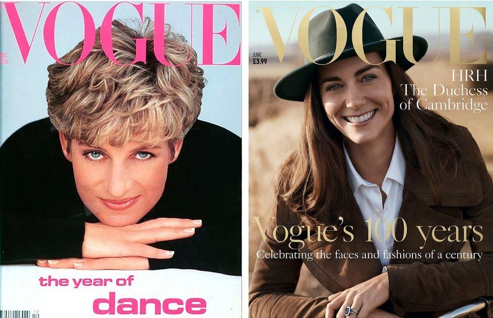 Titulka jubilejního čísla Vogue s Kate je velmi kriticky srovnávána s tou, na které se v roce 1991 objevila princezna Diana.