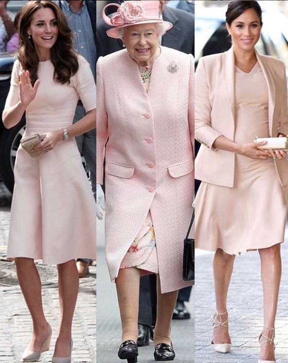 Kate Middleton, královna Alžběta II. a Meghan Markle