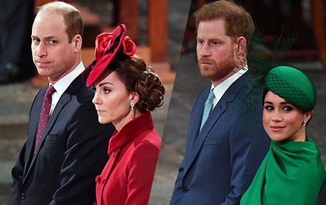 Kate s Williamem a Meghan s Harrym na poslední společné akci