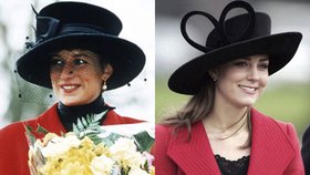 Diana v Sandringhamu na Štědrý den 1993; Kate při návštěvě přehlídky Královské vojenské akademie v Berkshire v roce 2006.