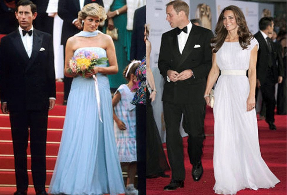 Diana na filmovém festivalu v Cannes v roce 1987 oblékla model Catheriny Walker; Kate na předávání cen BAFTA v Los Angeles v roce 2011 zvolila Marchesu.