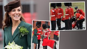 Vévodkyně Kate se oblékla do zeleného: Nejen kvůli vojenské přehlídce, ale především oslavám svátku sv. Patricka. Rozdávala úsměvy a na všechny strany, až to s jedním z vojáků seklo