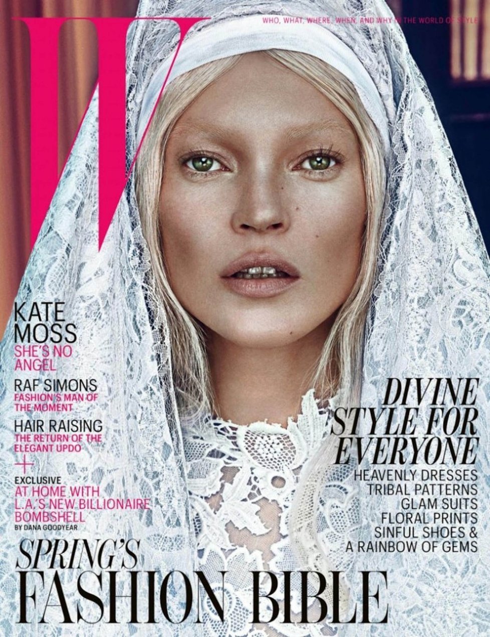 Titulní strana s andělskou tváří Kate Moss