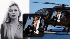 Kate Moss (43) v helikoptéře: Pane pilote, je horko, odložím si, nevadí?