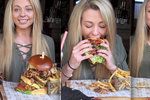 Křehká blondýna snědla za 10 minut skoro kilový burger s hranolky.