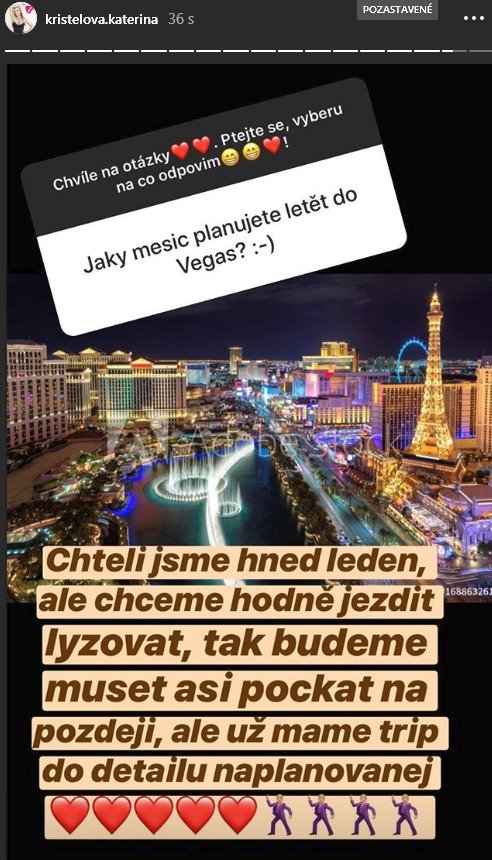 Kateřina Kristelová se na Instagramu pochlubila se svým plánem navštívit Las Vegas