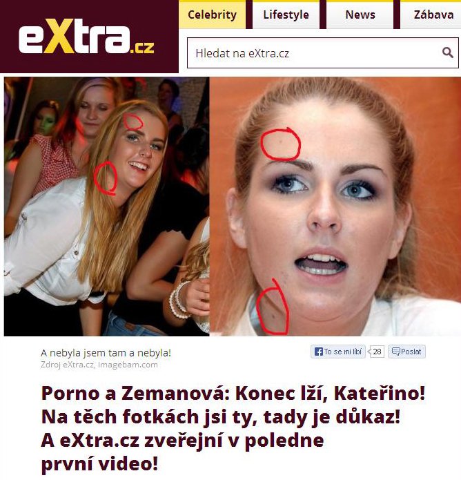Podle bulvárního webu Extra.cz je tento snímek důkazem, že se porno akce účastnila skutečná Kateřina Zemanová a nikoli její dvojnice.