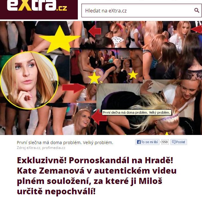 Bulvární web Extra.cz zveřejnil fotky, které údajně svědčí o účasti prezidentovy dcery Kateřiny Zemanové na soukromé porno akci.