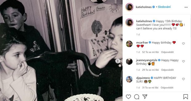 Katie Holmes popřála své dceři na instagramu.