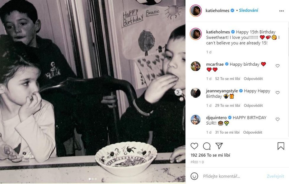Katie Holmes popřála své dceři na instagramu