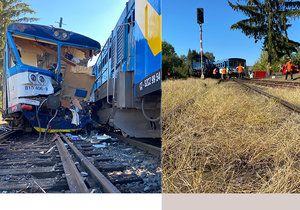 Ve Kdyni se srazil osobní vlak s lokotraktorem táhnoucím měřící vůz. Trať je dost zarostlá trávou...