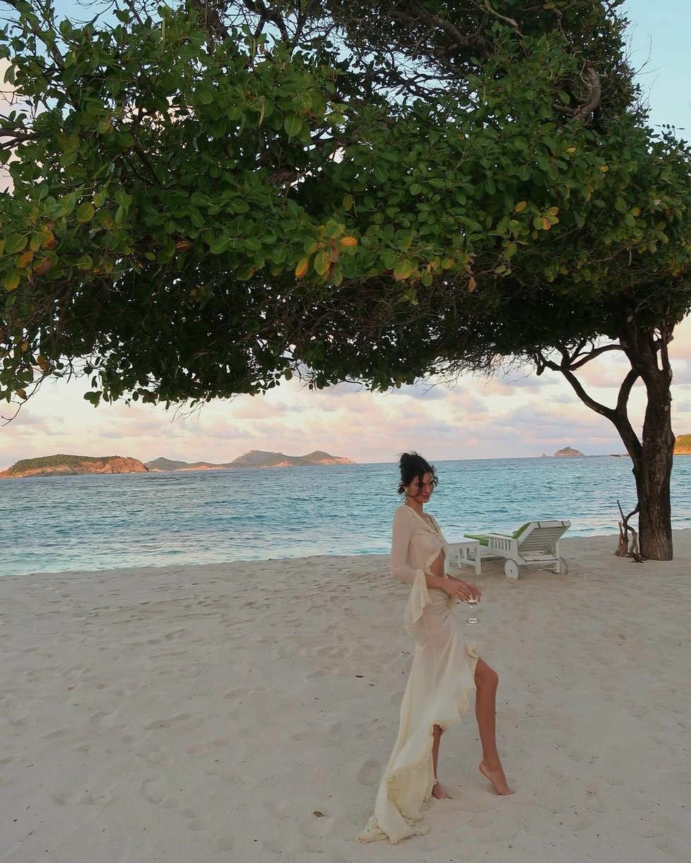 Kendall Jenner dováděla na pláži v průhledných šatech.