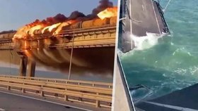 Výbuch na Kerčském mostě: Jeho část se zřítila do moře.