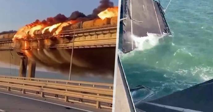 Výbuch na Kerčském mostě: Jeho část se zřítila do moře