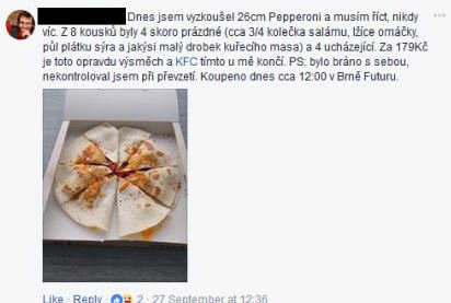 Nespokojené reakce zákazníků na FB KFC