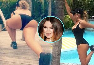 To je ale výstavní pozadí! Khloe Kardashian se rozcvičovala u bazénu.
