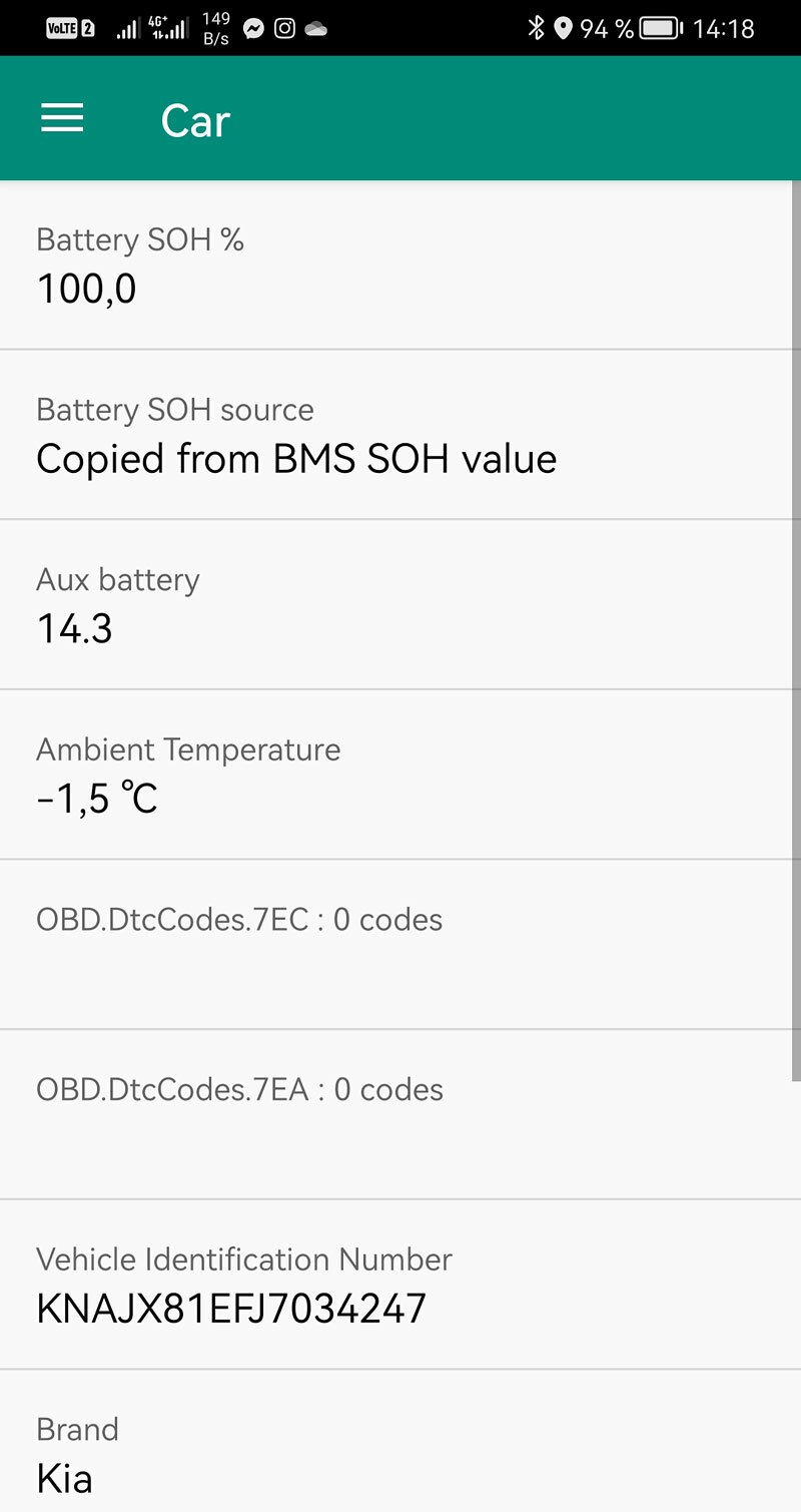 Výpis zdraví baterie je užitečným orientačním ukazatelem, ale až sledování napětí jednotlivých článků v aplikaci Soul EV Spy prozradí, zda je nějaký výrazně degradovaný. Rozpětí 0,02 V (nejmenší krok měření přes OBD2) znamená u vybité baterie v klidovém stavu správné chování.
